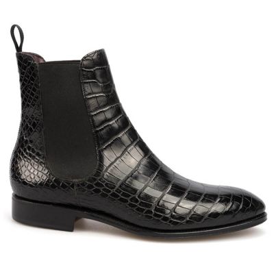 zapatos hombre altos - zapatos alzas hombre - Botines Chelsea de Cocodrilo Negro 7 CM