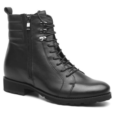 Botas Hombre Negras Patean el aumento de la altura - Botas de la motocicleta del cuero - 8 CM Más Alto