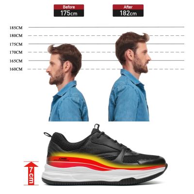 zapatos alzas hombre - Zapatillas negras de hombre transpirables que te hacen más alto 7CM