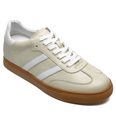 Zapatos Alzas Para Hombres - Zapatos Para Hombre Con Tacon Oculto - Zapatos Deportivos De Piel De Vaca Blanco Roto 6 CM