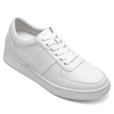 Zapatos Con Tacon Para Hombre - Zapatos Con Alzas Casuales - Zapatos Blancos Casuales De Cuero De Vaca 6 CM