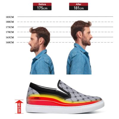 Zapatos Sin Cordones De Lona Gris Para Hombre - Zapatos De Tacon Alto Para Hombres 6 CM