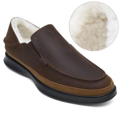 zapatos alzas hombre - Mocasines hombre invierno artesanales forro lana marrón 6cm