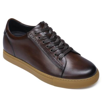 zapatos hombre altos - zapatos altos para hombres piel marrón 6 CM