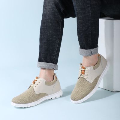 CHAMARIPA zapatos con alzas - zapatos altos hombre - zapatos casuales de punto beige hombres 7 CM Más Alto