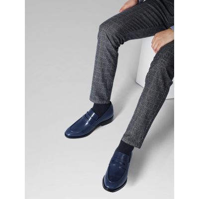 zapatos de vestir hombre - mocasines de cuero azul de 7cm