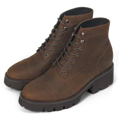 Zapatos Hombre Altos - Zapatos Con Tacon Hombre - Botas De Piel Engrasada Marrón 12cm