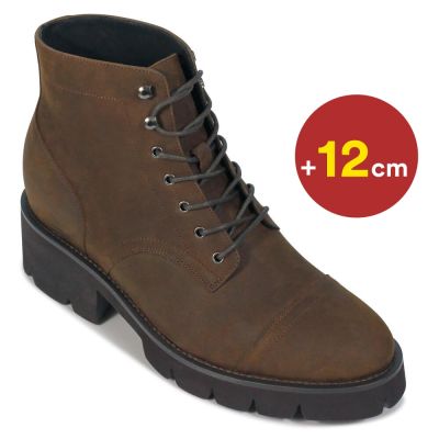 Zapatos Hombre Altos - Zapatos Con Tacon Hombre - Botas De Piel Engrasada Marrón 12cm