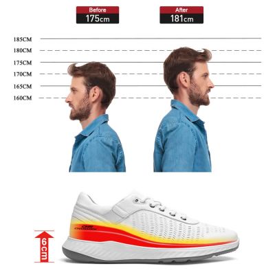 zapatos mas altos para hombres - calzado con alzas hombre - deportivas elevadoras piel vacuno blanco 6 CM