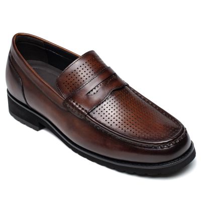 Cuero De Vacuno Marrón Mocasines Sin Cordones - Zapatos Con Alzas Para Hombre 6 CM Más Alto 