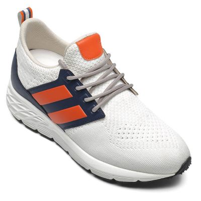 Deportivas Con Tacon Oculto Casuales - Zapatos Con Tacon Hombre De Punto Transpirables Blancos 8 CM Más Alto 