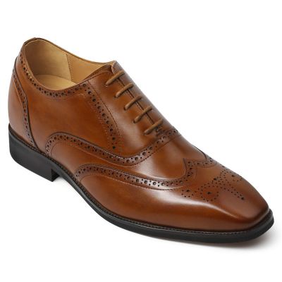 zapatos de vestir hombre altos - zapatos de vestir oxford con punta de ala de cuero marrón de 6cm