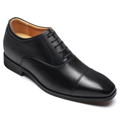 zapatos de vestir hombre altos - Zapatos oxford de piel negra para hombre de 6cm