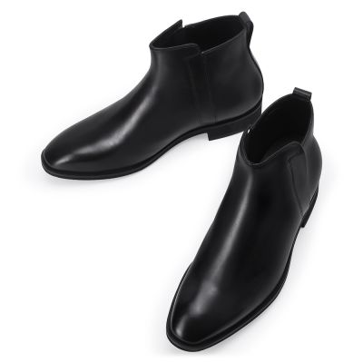 zapatos con alzas - botas clásicas de cuero - negro - 7CM más alto