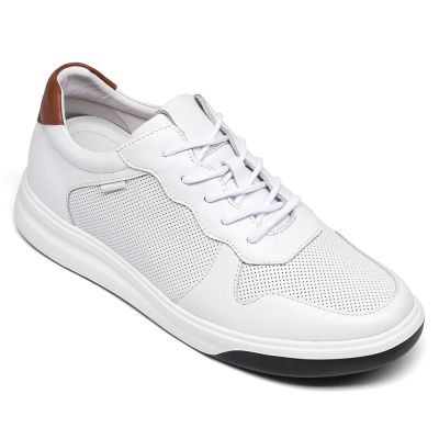 Deportivas con alzas - zapatos altos hombre - zapatillas de cuero blancas - 6cm Más Alto