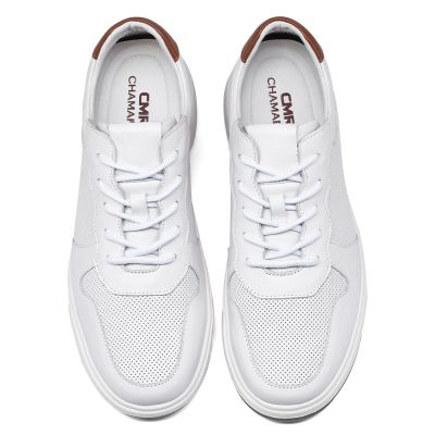 Deportivas con alzas - zapatos altos hombre - zapatillas de cuero blancas - 6cm Más Alto