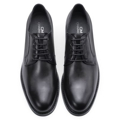 zapatos altos hombre - zapatos con alza - Zapatos Derby de piel de vaca negra gris - 6CM más alto