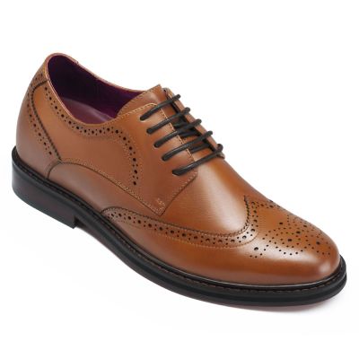 zapatos mas altos - zapatos con alzas hombres - brogues derby de cuero patinado marrón 6 CM