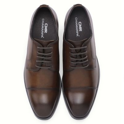 zapatos con alzas - zapatos altos para hombres - Zapatos de vestir Derby de cuero marrón - 7CM más alto