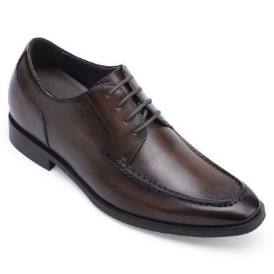 zapatos con alzas hombre - zapatos con alza - Zapatos Derby de piel de vacuno marrón - 7CM más alto