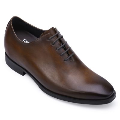 CHAMARIPA zapatos con alza para hombre - Zapatos de boda de piel de becerro marrón - 7CM 