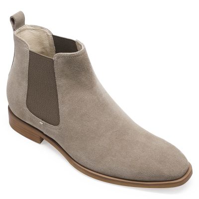 zapatos hombre con alzas - zapatos altos hombre - Botas de piel de ante color caqui - 7CM más alto