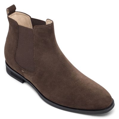 botas con alzas hombre - zapatos de hombre con alzas - Botines chelsea hombre piel serraje café 7 CM