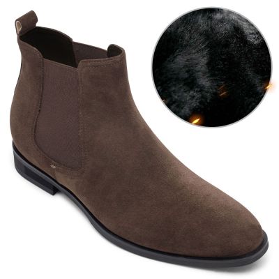 zapatillas con alzas hombre -zapatos de invierno de cuero de gamuza - botas cálidas forradas de piel 7CM