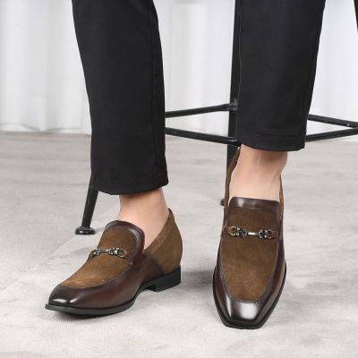 CHAMARIPA zapatos con alzas hombre - zapatos altos hombre - mocasines de ante marrón hombre 6 CM Más Alto