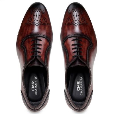 CHAMARIPA aumentar estatura zapatos - Oxford clásico con punta de casquete hecho a mano - rojo vino - 7 CM más alto