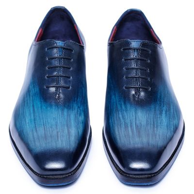 CHAMARIPA zapatos con alzas para hombres - oxford de corte completo artesanal - azul marino - 7 CM más alto