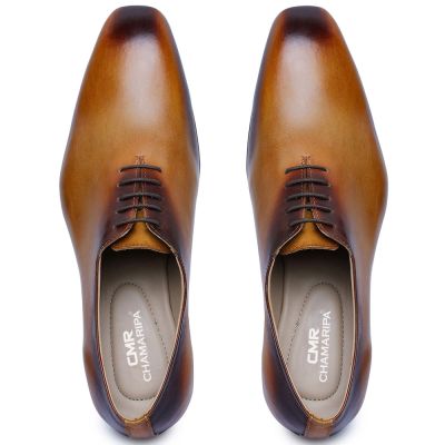 CHAMARIPA zapatos con alzas para hombres - oxford de corte completo artesanal - marrón - 7CM más alto