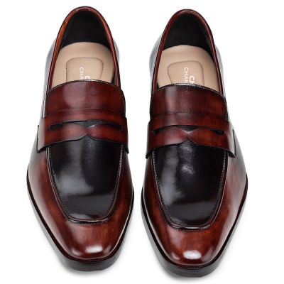 CHAMARIPA zapatos con alzas para hombres  - mocasines de centavo hechos a mano - marrón - 7 CM más alto