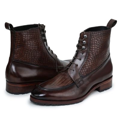 CHAMARIPA zapatos con alzas - botas derby con cordones artesanales - marrón - 7 CM más alto