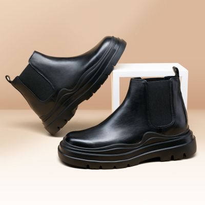 zapatos con alzas para hombre - zapatos de tacon alto para hombres - Botas de Hombre Chelsea Negras 7 CM