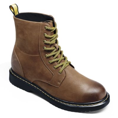 zapatos hombre altos - más altos zapatos de hombre - Bota hombre cordones piel marrón 8 CM