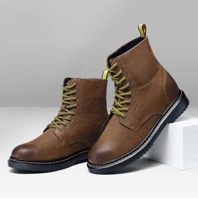 zapatos hombre altos - más altos zapatos de hombre - Bota hombre cordones piel marrón 8 CM