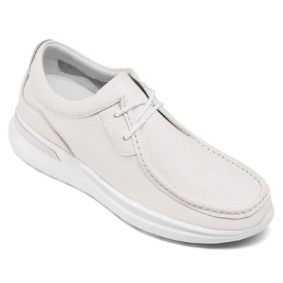 zapatos de hombre con alzas - zapatos con tacon hombre - Zapatos casual hombre piel blanco roto 7 CM