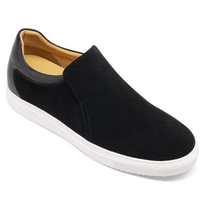 zapatos de altura para hombres - zapatos para ser mas alto hombres - zapatillas slip-on de ante negro 6 CM