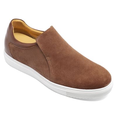 zapatos de hombre altos - zapatos con tacon hombre - zapatos sin cordones casuales de hombre de ante marrón 6 CM