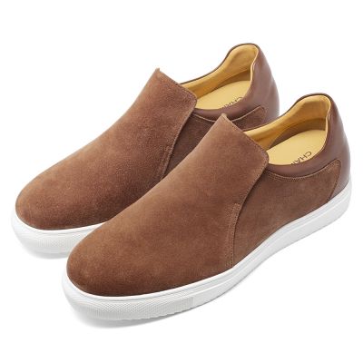 zapatos de hombre altos - zapatos con tacon hombre - zapatos sin cordones casuales de hombre de ante marrón 6 CM