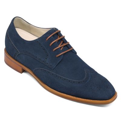 zapatos altos hombre - zapatos de vestir hombre altos - Zapatos derby hombre ante azul 7CM