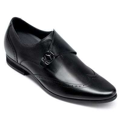 zapatos alzas hombre - zapatos de vestir hombre altos - zapatos negros de una sola correa de monje 7 CM