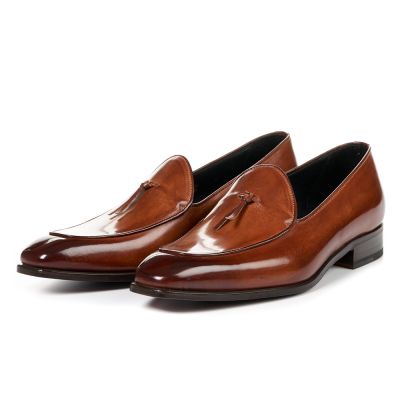 Zapatos De Vestir Hombre Altos - Mocasín Con Alza Piel Marrón 6 CM