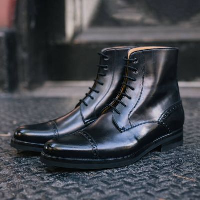 zapatos con alzas para hombre - Botas con Cordones de Piel Negra para Hombre 7 CM