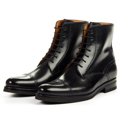 zapatos con alzas para hombre - Botas con Cordones de Piel Negra para Hombre 7 CM