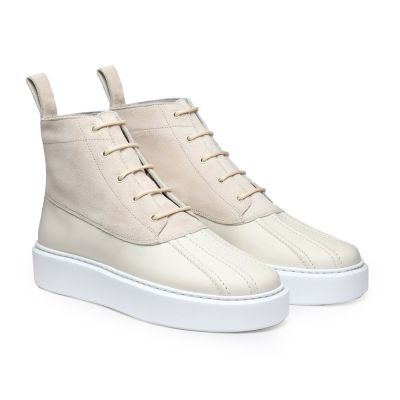 CHAMARIPA botas de zapatilla de cuña para mujer - zapatillas de deporte de cuña alta - bota gruesa de gamuza beige 7 CM más alto