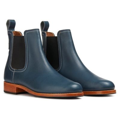 CHAMAIPA botas de zapatilla de cuña - botas de cuña para mujeres - botas Chelsea de cuero azul para mujeres - 7 CM más alto