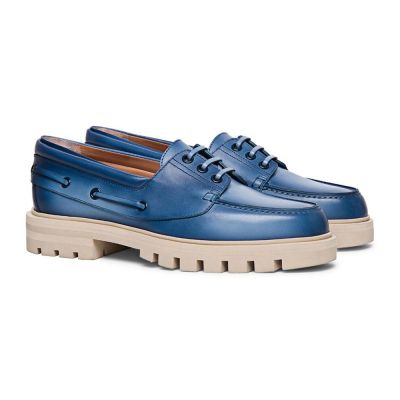 zapatos con alzas mujer - zapatillas con alzas mujer - Náuticos mujer piel azul desgastada 7 CM