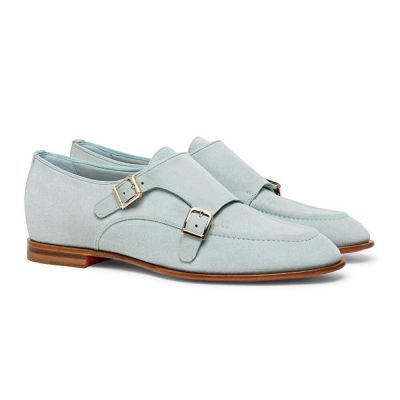 zapatos con alzas mujer - zapatillas con alzas mujer - Zapatos Monk Strap ante azul claro 5 CM